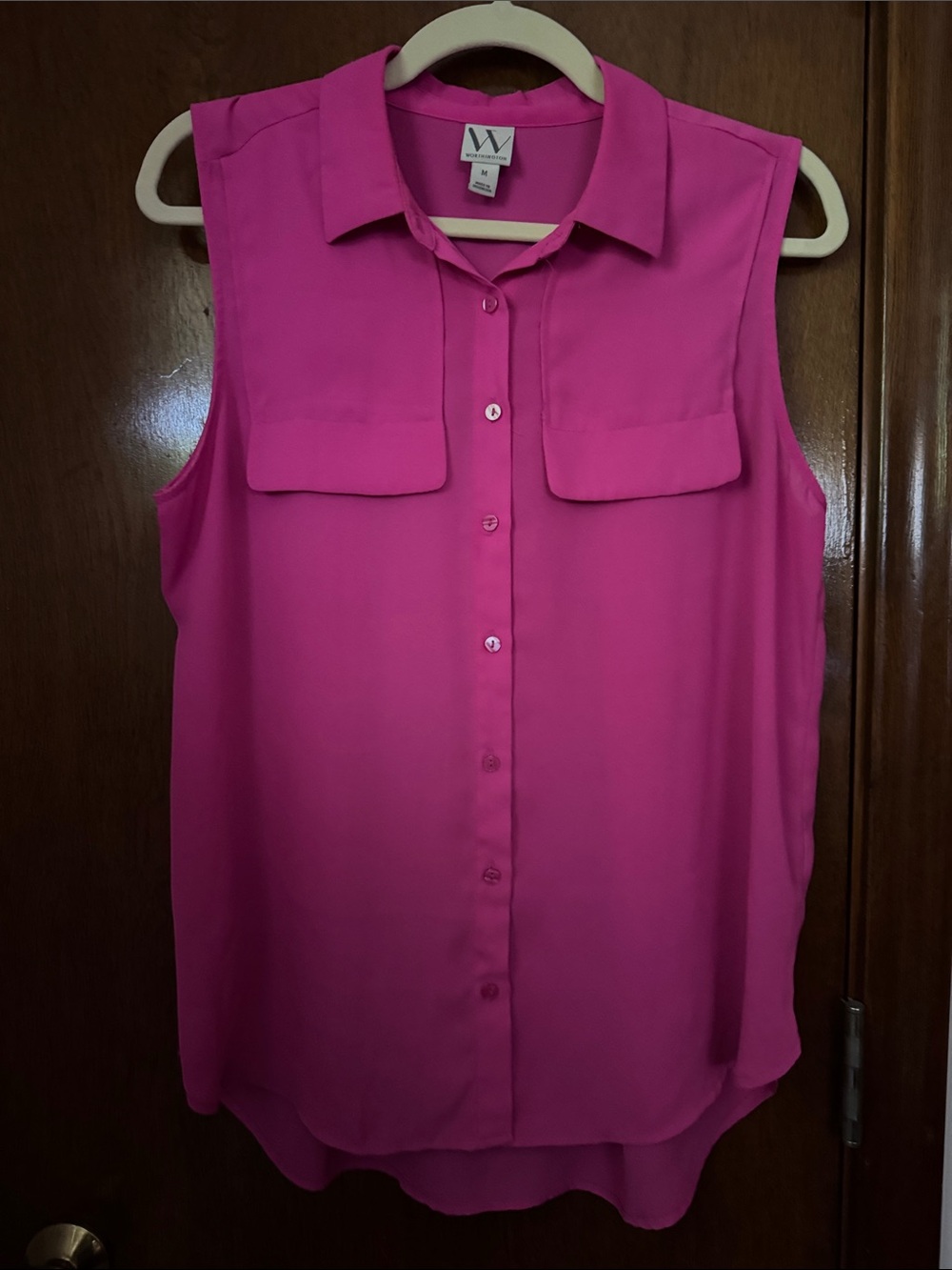 Worthington Sleeveless Button-Down Blouse in Fuchsia Pink
